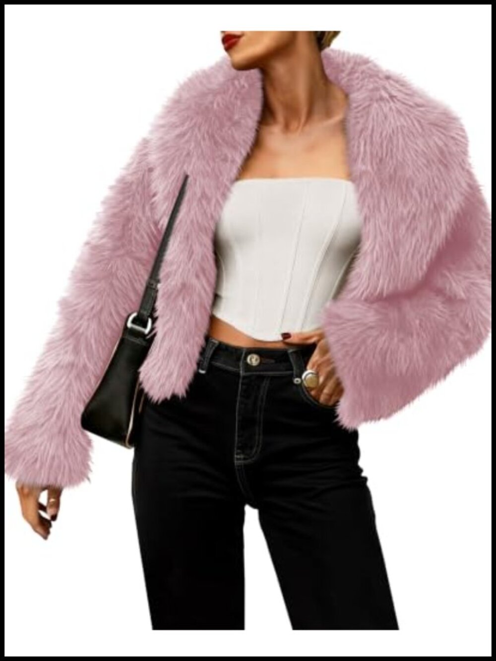 Womens Faux Fur Cropped Jacket Shaggy Fluffy Winter Coat